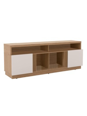 Wooden Entertainment Tv Stand With 4 Open Shelves For Tvs Up To 70" White/brown - The Urban Port