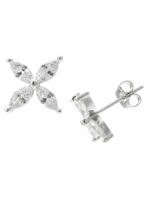 Women's Cubic Zirconia Flower Stud Earrings In Sterling Silver - Silver/clear (10mm)