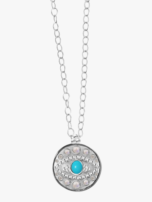 Turquoise & Moonstone Dew Drop Eye Pendant Necklace