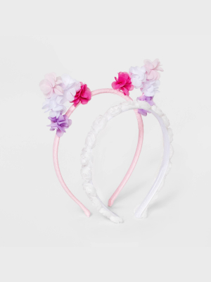 Girls' 2pk Cat Ears With Flower Metal Headband - Cat & Jack™