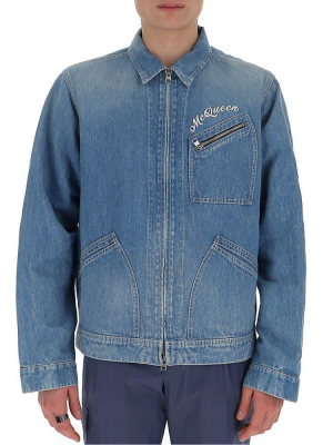 Alexander Mcqueen Logo Embroidered Denim Jacket