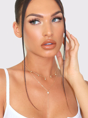 Gold Diamante Drop Layering Necklace