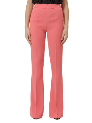 Elisabetta Franchi Logo Plaque Crepe Flared Trousers