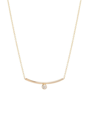 14k Bezel Diamond Curved Bar Necklace