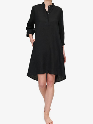 Flared Sleep Shirt Black Linen