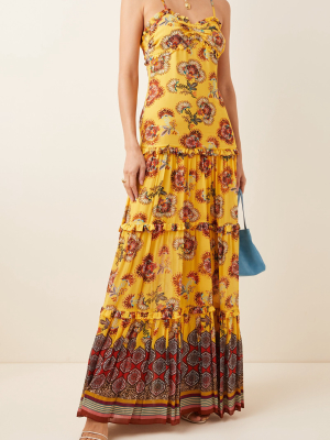 Lussa Ruffled Printed Chiffon Maxi Dress