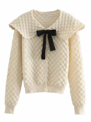 'eileen' Ribbon Collar Buttoned Cardigan