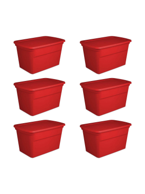 Sterilite 30 Gallon Durable Stacking Seasonal Storage Tote, Red (6 Pack)