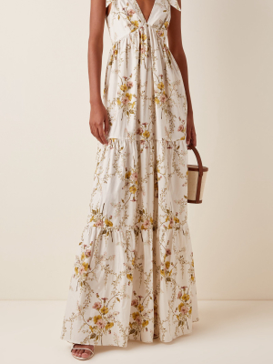 Tiered Floral-print Cotton-blend Maxi Dress