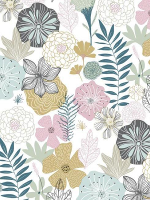 Perennial Blooms Peel & Stick Wallpaper In Jade By Roommates For York Wallcoverings