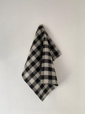 Thick Linen Kitchen Cloth: Black + Natural Check