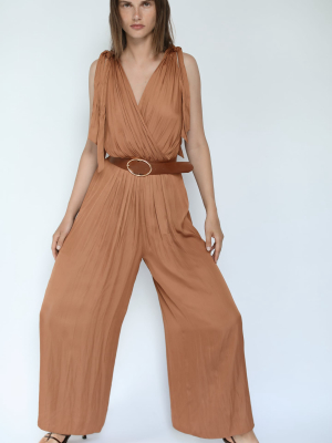 Satin Effect Jumpsuit With Belt