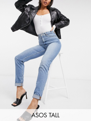 Asos Design Tall High Rise 'farleigh' Slim Mom Jeans In Stonewash