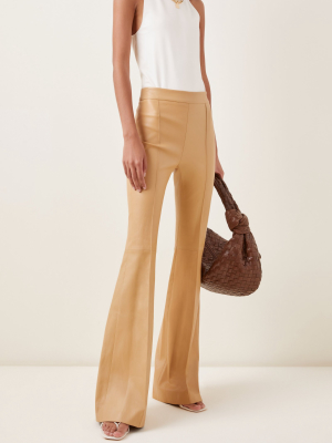 Pin-tucked Leather Flared-leg Pants