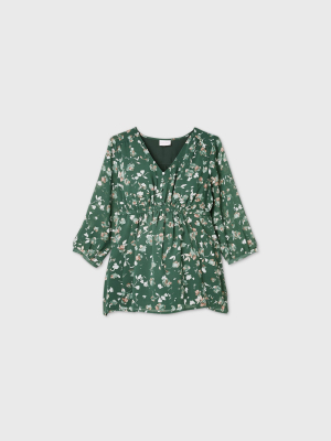 Maternity Floral Print 3/4 Sleeve Button Chiffon Woven Blouse - Isabel Maternity By Ingrid & Isabel™