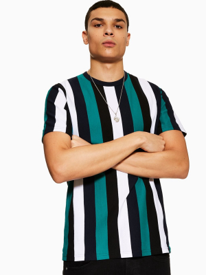 Teal, Black And White Stripe T-shirt