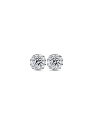 Pompeii3 1 3/8ct Cushion Halo Diamond Studs 14k White Gold