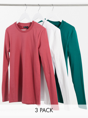 Asos Design Muscle Fit Long Sleeve T-shirt 3 Pack