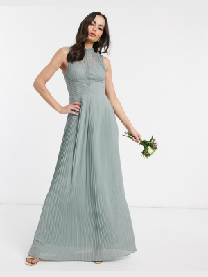 Tfnc Bridesmaid Lace Back Maxi Dress In Sage