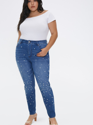 Plus Size Faux Pearl Jeans