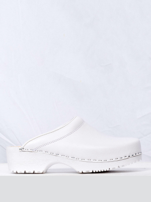 White Leather Clogs