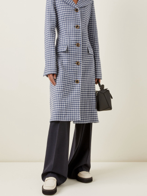 Plaid Curved-hem Wool-blend Coat