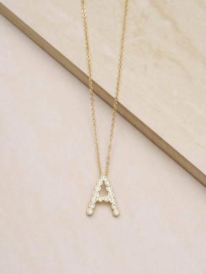 Simple Crystal Initial 18k Gold Plated Necklace