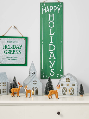 Galvanized Buildings With Trees & Faux Fur Deer Decoration Kit - Wondershop™