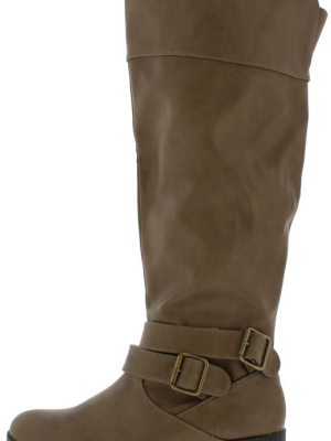 Plateau67a Taupe Double Buckle Suede Knee High Boot