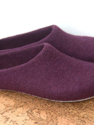 Men's Classic Sole Low Back Wool Slippers - Plum