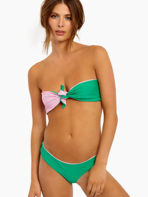 Reversible Front Tie Bandeau Bikini Top - Pink/cool Green