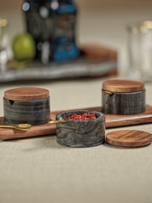 Nairobi Gray Marble And Acacia Wood Condiment Set