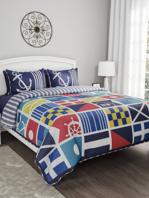 Mariner/nautical Coastal Reversible Quilt Set