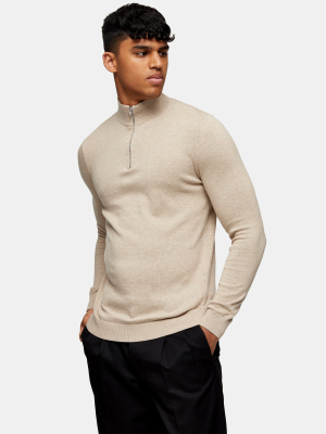 Stone Marl Zip Turtle Neck Sweater