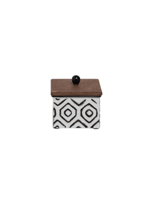 White Enamel Geometric Pattern Wood And Metal Jewelry Trinket Storage Box - Foreside Home & Garden