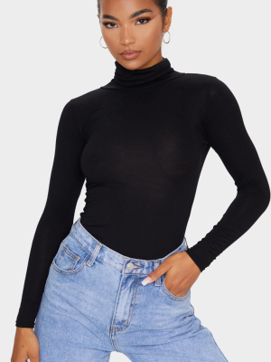 Black Roll Neck Long Sleeve Bodysuit