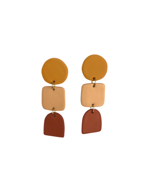 Clay Geometric Tricolor Earrings Mustard/rust