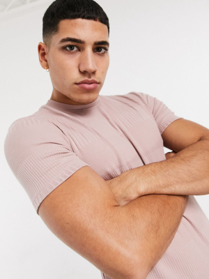 Asos Design Muscle Fit Rib Fancy T-shirt In Dusty Pink