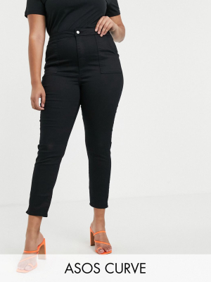 Asos Design Curve Ankle Length Stretch 'skinny' Pants In Black