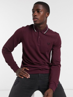 Fred Perry Twin Tipped Long Sleeve Polo In Burgundy