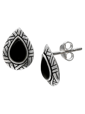 Women's Oxidized Black Teardrop Stud Earrings In Sterling Silver - Silver/black (13mm)