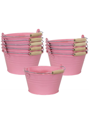 10pc 7.75" Galvanized Steel Buckets With Handles - Pink - Sunnydaze Decor