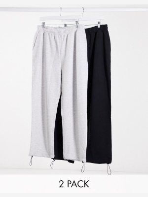 Asos Design Super Oversized Sweatpants 2-pack In White Marl/black With Toggle Hem