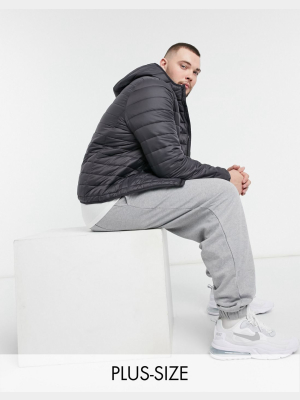 New Look Plus Hooded Puffer Jacket In Gray
