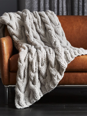 Chunky Light Grey Cable Knit Throw