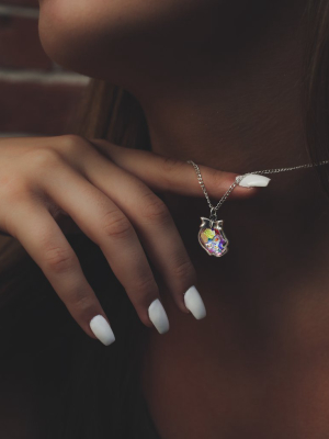 Opal Ribbon Skull Necklace