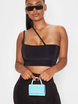 Black Slinky Asymmetric Strap Crop Top