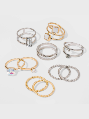 Shiny Gold And Rhodium Acrylic Stone Multi Ring Pack - Wild Fable™