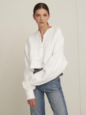So Uptight French Terry Plunge Henley Sweatshirt In White