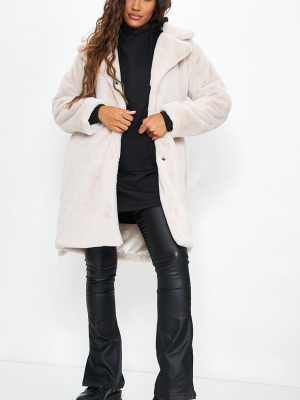 White Soft Faux Fur Belted Midi Coat